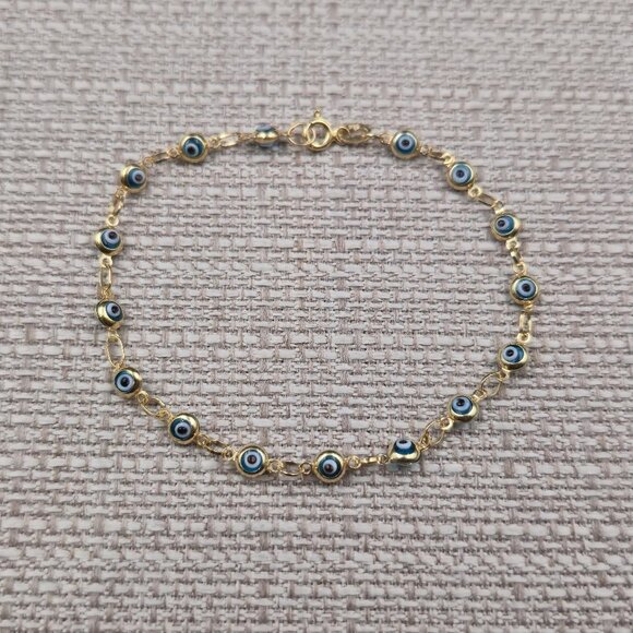 Jewelry - 7.5 Inch Gold Over Sterling Silver Evil Eye Nazar Chain Bracelet A7304